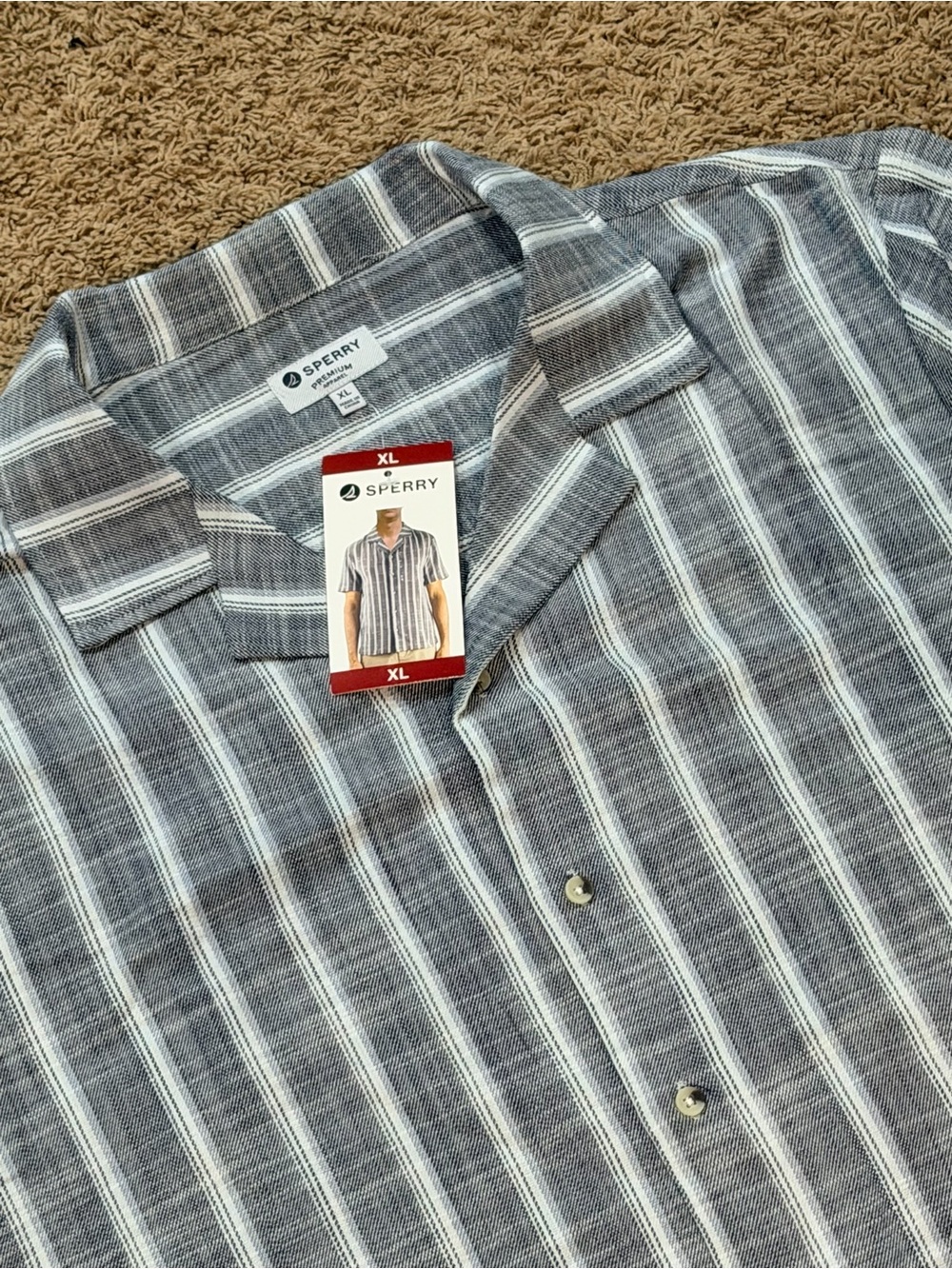 Sperry Men's Textured Stretch Cotton Short Sleeved Camp Collar Shirt XL New